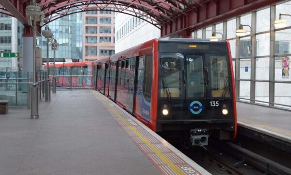 DLR train coming into a stop