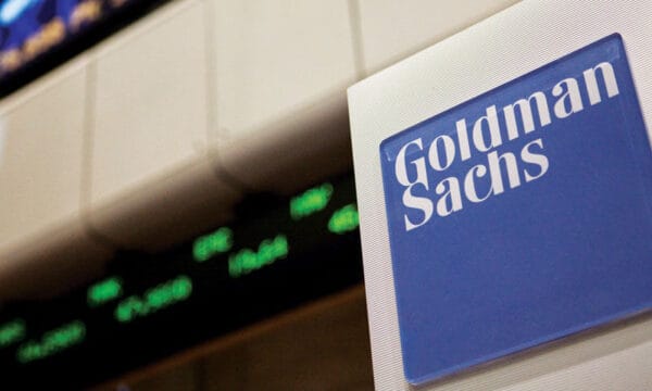 Goldman Sachs sign in a trading room