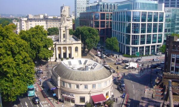 Aerial view of the Great Portland Street Underground entrance