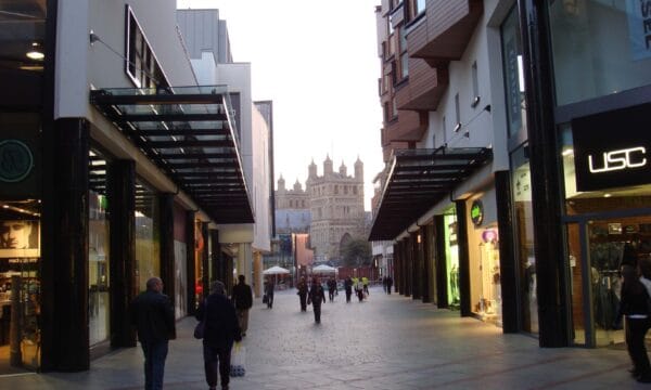Looking down a parade of shops within the Princesshay Shopping Centre