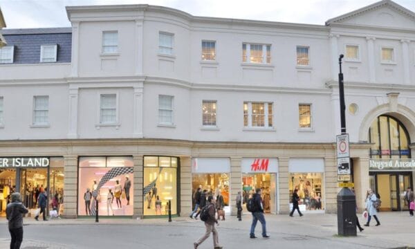 Parade of shops in Regent Arcade in Cheltenham